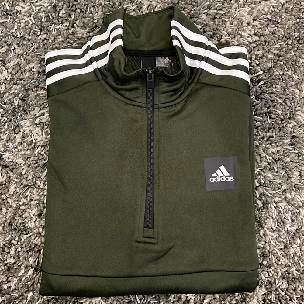 New ADIDAS Match 1/2 Half Zip Pullover in Night Cargo/Olive Army Military Green